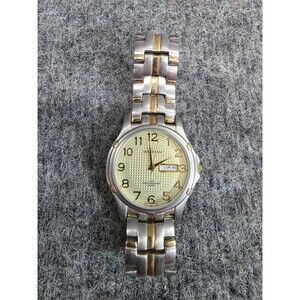 Waltham Two-Tone Day-Date Quartz Watch 100ft Water Resistant Stainless As Is